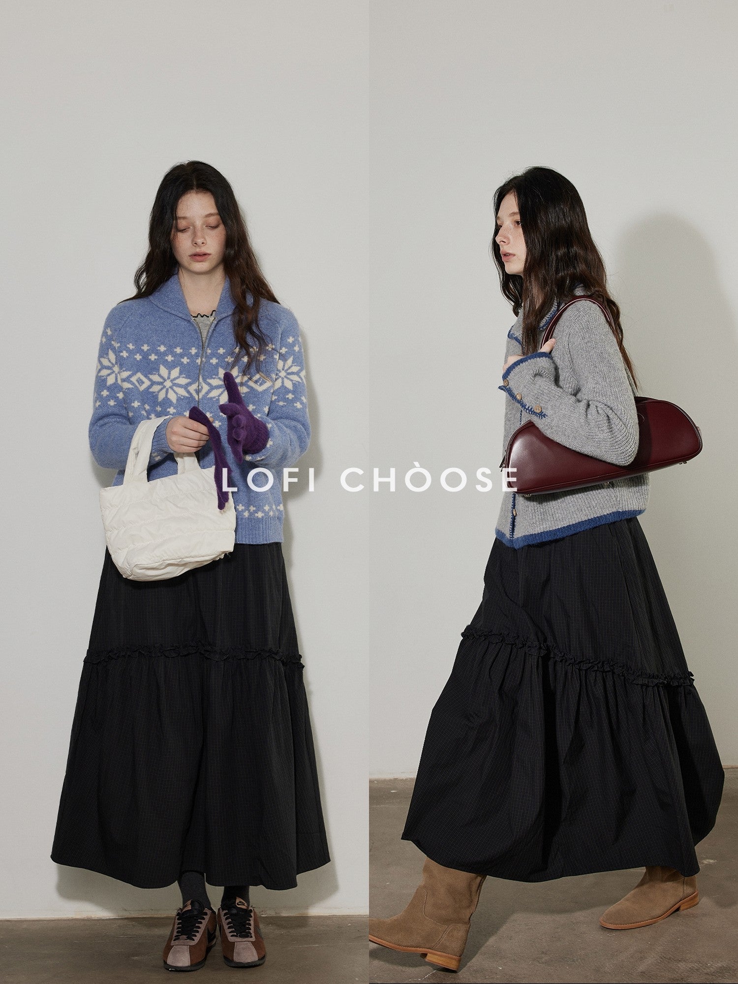 Lofi choose Pure Cotton Elastic Waist Ruffle Hem A Line Women Workwear Maxi Skirts