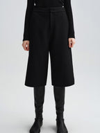 audreyyang Wool Blend Minimal Wide Leg Natural Waist Women Office Mid-Length Shorts