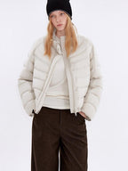 fano 90 Percent White Duck Down Warm Stand Collar Zipper Women Gray Down Jackets