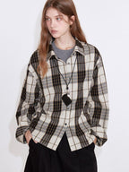 fano Adjustable Cotton Plaid Loose Turndown Collar Long Sleeve Young Women Shirts