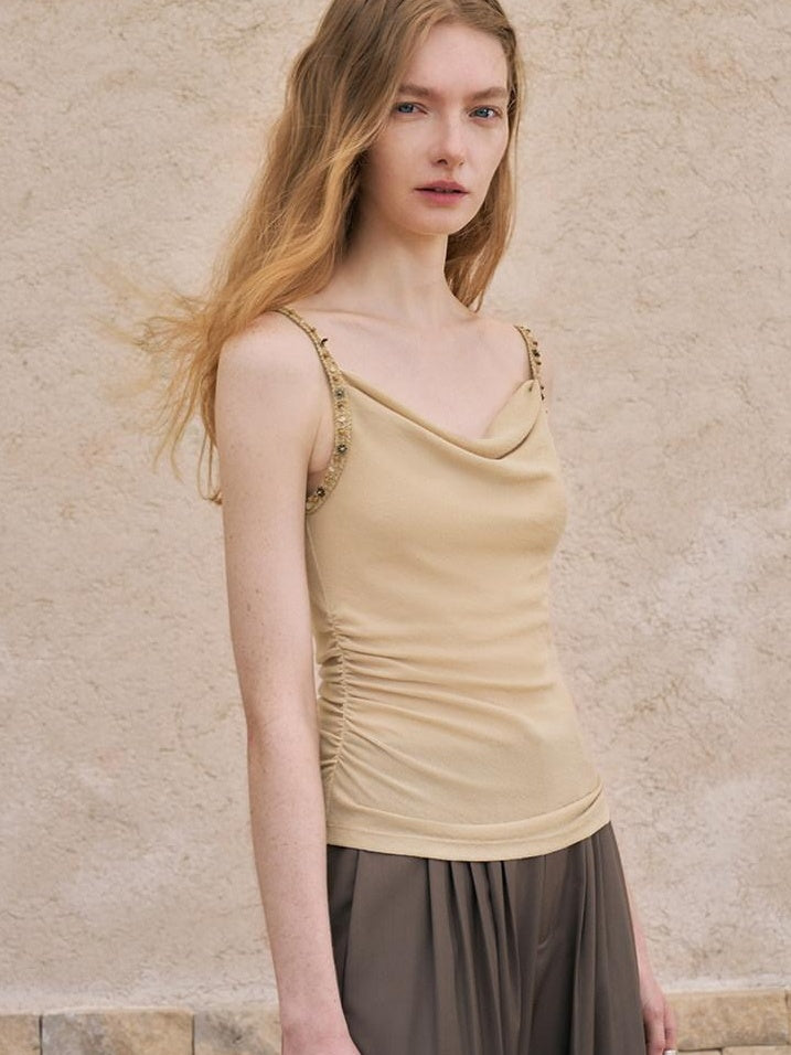 someonesometimes Pleated Zipper Slim Fit Chic Minimalist Women Recycled Fabric Camisoles