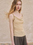 someonesometimes Pleated Zipper Slim Fit Chic Minimalist Women Recycled Fabric Camisoles