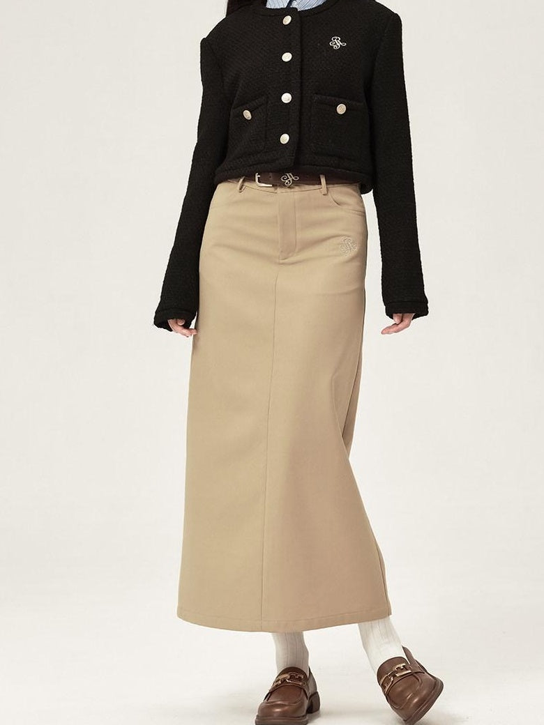 ikyou Embroidered High Waisted A Line Back Slit Casual Young Women Polyester Maxi Skirts