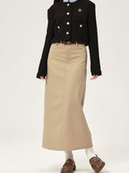 ikyou Embroidered High Waisted A Line Back Slit Casual Young Women Polyester Maxi Skirts