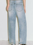 fano High Waist Cotton Floral Blue Zip Fly Loose Fit Women Straight Leg Jeans