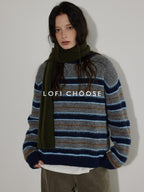 Lofi choose Wool Blend Relaxed Striped Crewneck Pullover Commuter Office Women Tops Sweaters