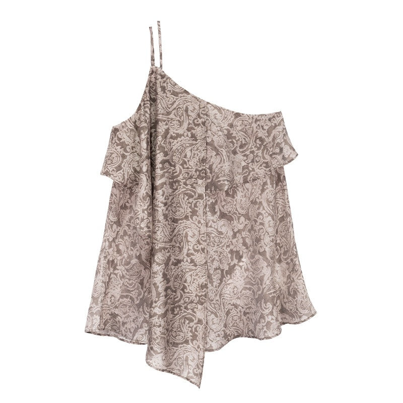 someonesometimes Lightweight Wool Blend Original Ruffle Loose Fit Women Striped Paisley Camisoles