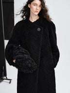 audreyyang Warm Thick Midlength Retro Loose Fit Stand Lamb Collar Women Wool Coats