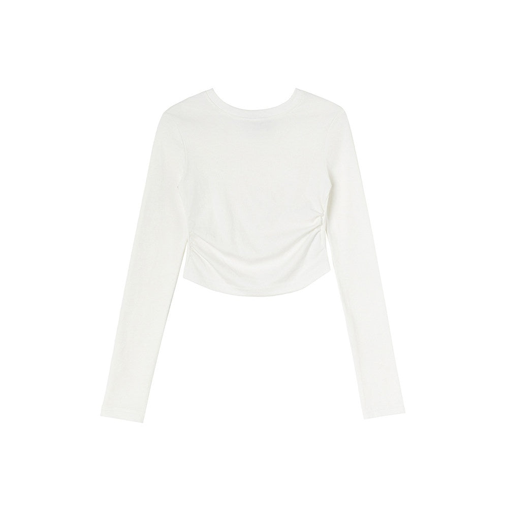 ikyou_Slim_Drawstring_Long_Sleeve_Combed_Cotton_Crewneck_Black_White_Basic_Crop_Tops_MISSTT
