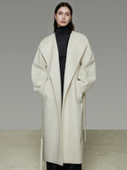 unspoken Lambswool Blend Tie Waist Oversized Commuter Longline White Wool Coats