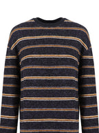 fano Acrylic Knit Striped Crew Neck Oversized Casual Women Long Sleeve T-Shirts