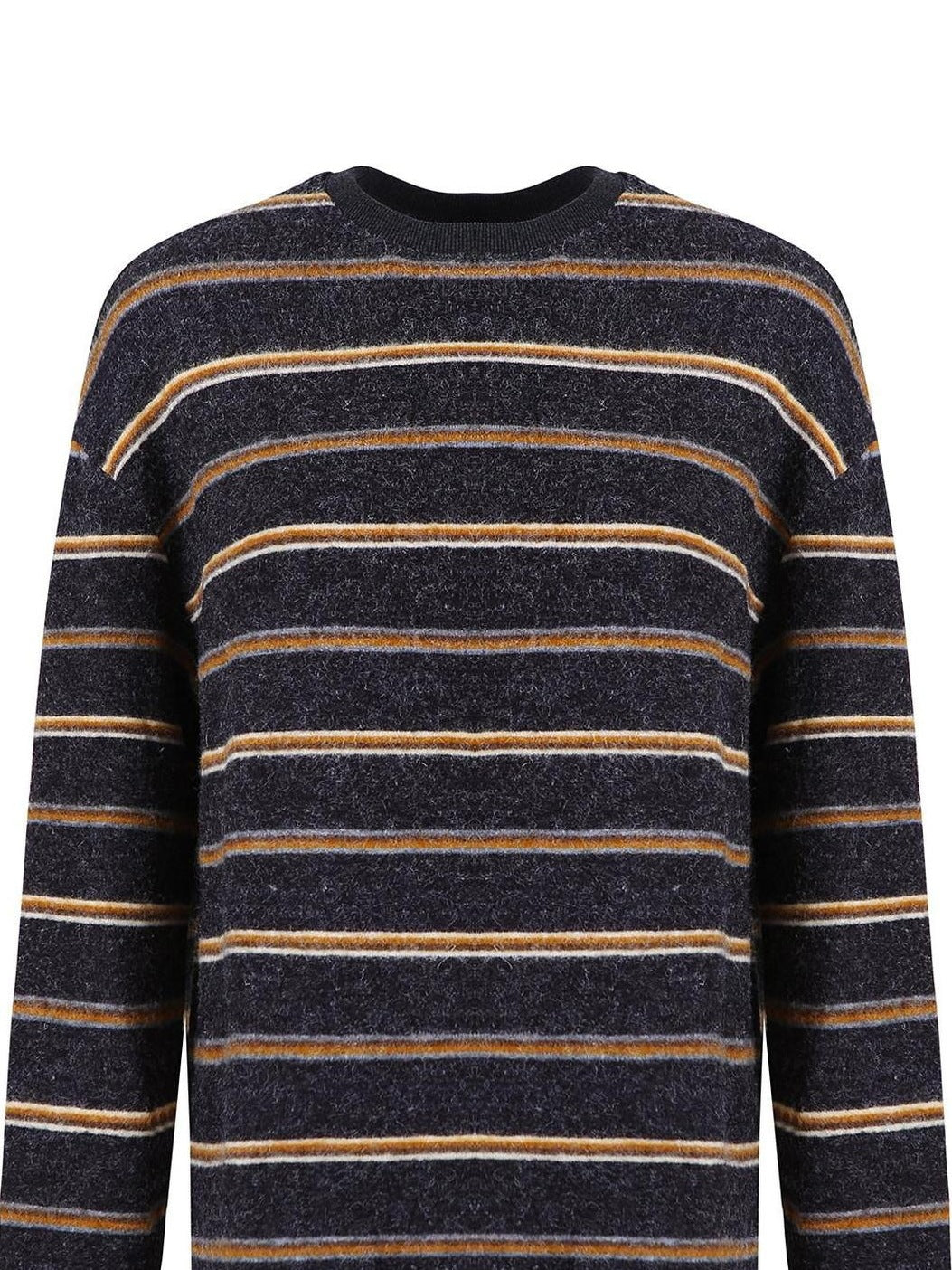 fano Acrylic Knit Striped Crew Neck Oversized Casual Women Long Sleeve T-Shirts