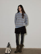 Lofi choose High Waist Vintage Striped Wide Leg Womens Rust Brown Casual Chic Mini Shorts