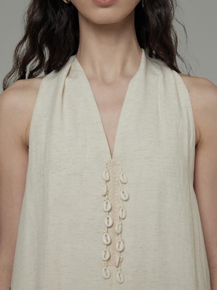 unspoken Soft Tencel Blend Minimal Halter Vneck Aline Relaxed Waist Maxi Dresses