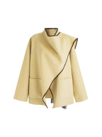 unspoken 100 Percent Wool Lightweight Minimal Commuter Loose Women Pale Yellow Wool Coats
