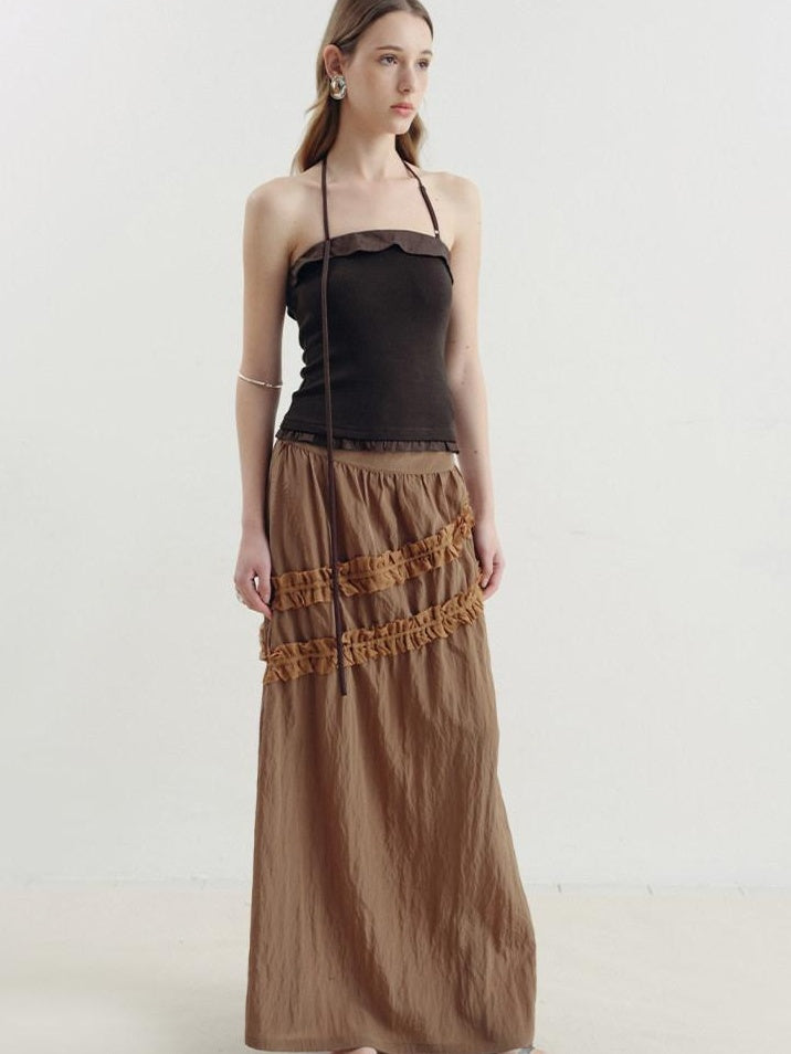 someone sometimes Ruffle Trim Backless Slim Fit Versatile Viscose Nylon Tank Camisoles