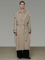 unspoken Minimalist Longline Single Breasted Loose Fit Women Beige Trench Coats