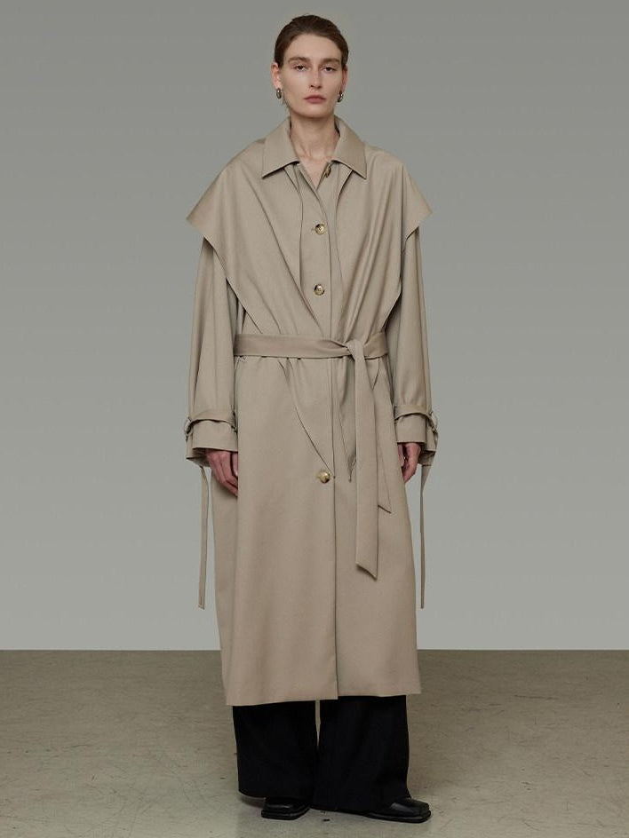 unspoken Minimalist Longline Single Breasted Loose Fit Women Beige Trench Coats
