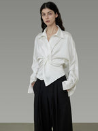 unspoken Shape Retaining Relaxed Slim V-neck Button Long Sleeve Women Polyester Blouses