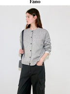 fano Thermal Wool Blend Office Straight Crew Neck Women Light Gray Cardigans