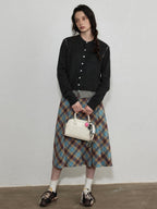 Lofi choose Office Loose Fit Colorblock Button Crewneck Graphic Layered Women Knit Cardigans