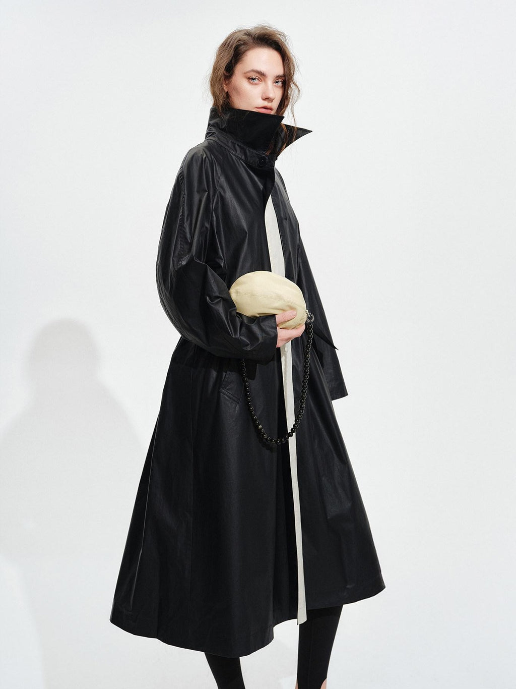 audreyyang Detachable Belt Pure Cotton Loose Long Single Breasted Women Black Trench Coats