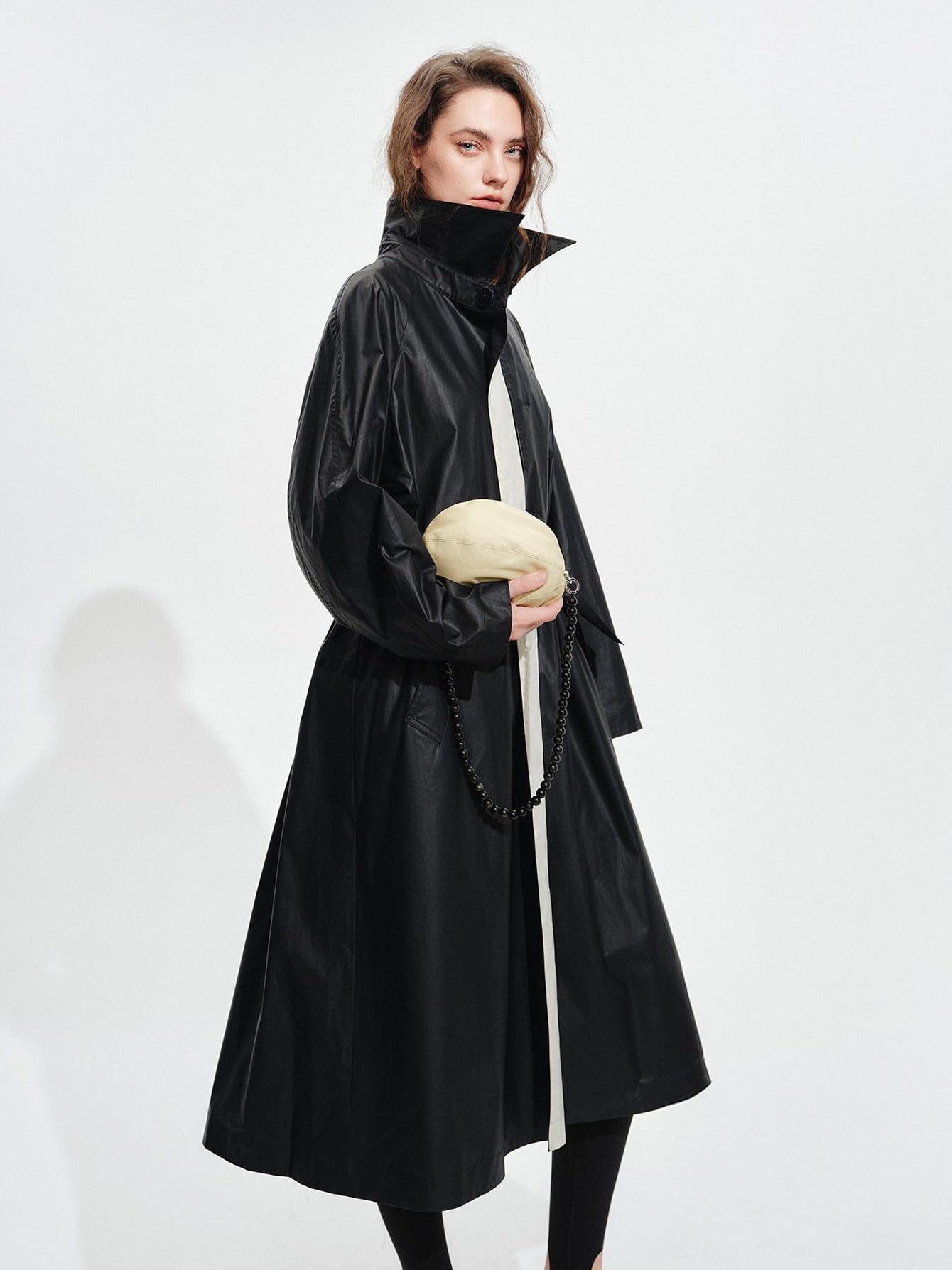 audreyyang Detachable Belt Pure Cotton Loose Long Single Breasted Women Black Trench Coats