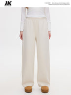 ikyou Wrinkle Resistant Asymmetric High Waist Loose Straight Commuter Beige Sweatpants