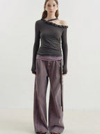 someonesometimes Lyocell Linen Blend Asymmetric Neckline Slim Fit Women Long Sleeve T-Shirts