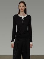 unspoken Modal Blend Colorblock Slim Fit Round Neck Pullover Women Knitwear Sweaters