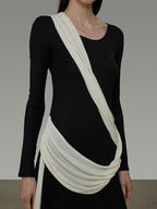 unspoken Slimming High Waist A Line Knit Long Sleeve Workwear Black Women Maxi Dresses