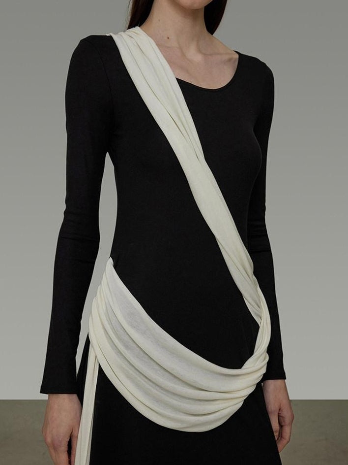 unspoken Slimming High Waist A Line Knit Long Sleeve Workwear Black Women Maxi Dresses