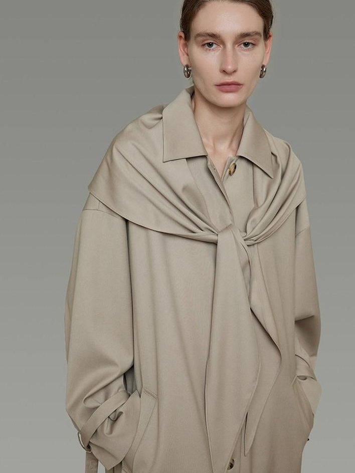 unspoken Minimalist Longline Single Breasted Loose Fit Women Beige Trench Coats