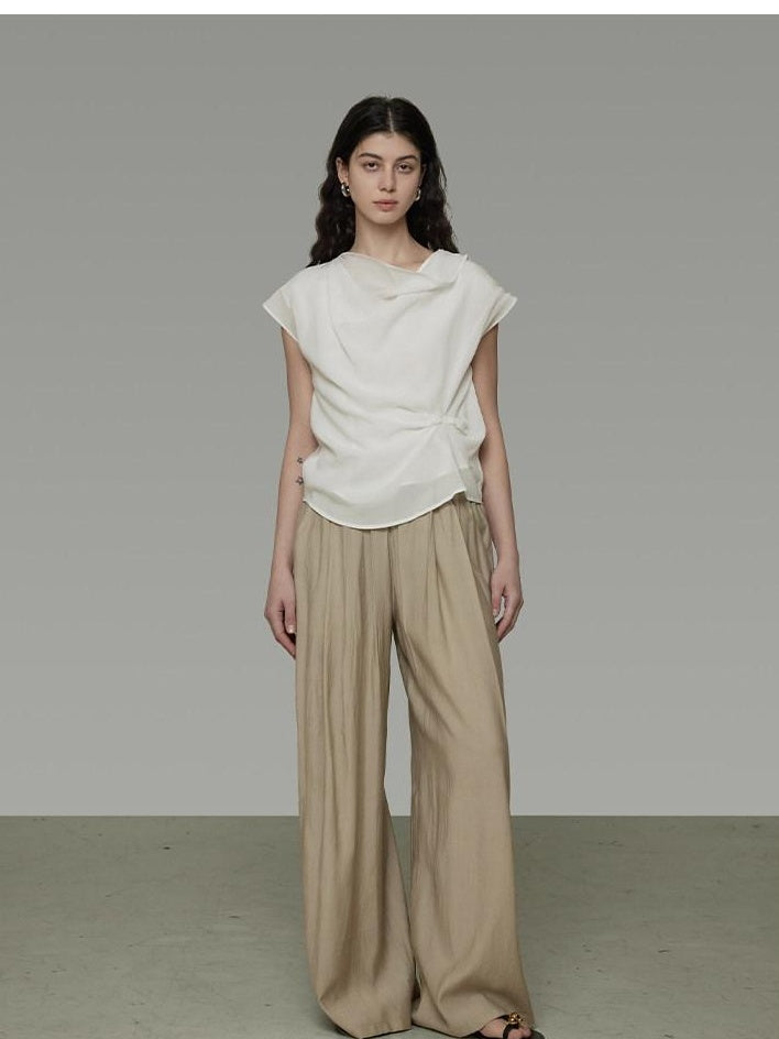 unspoken Lyocell Shape Retention Office Sleeveless Loose Fit Women White Blouses
