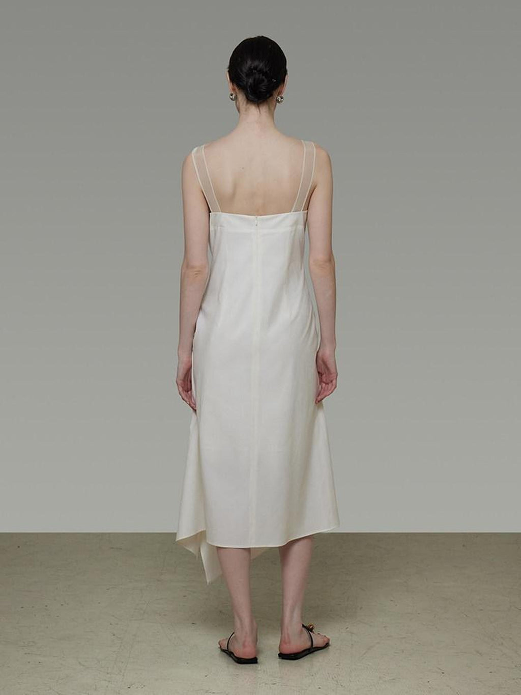 unspoken Cinched Waist Minimalist Asymmetric Spaghetti Strap A Line Midi Maxi Dresses