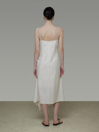 unspoken Cinched Waist Minimalist Asymmetric Spaghetti Strap A Line Midi Maxi Dresses