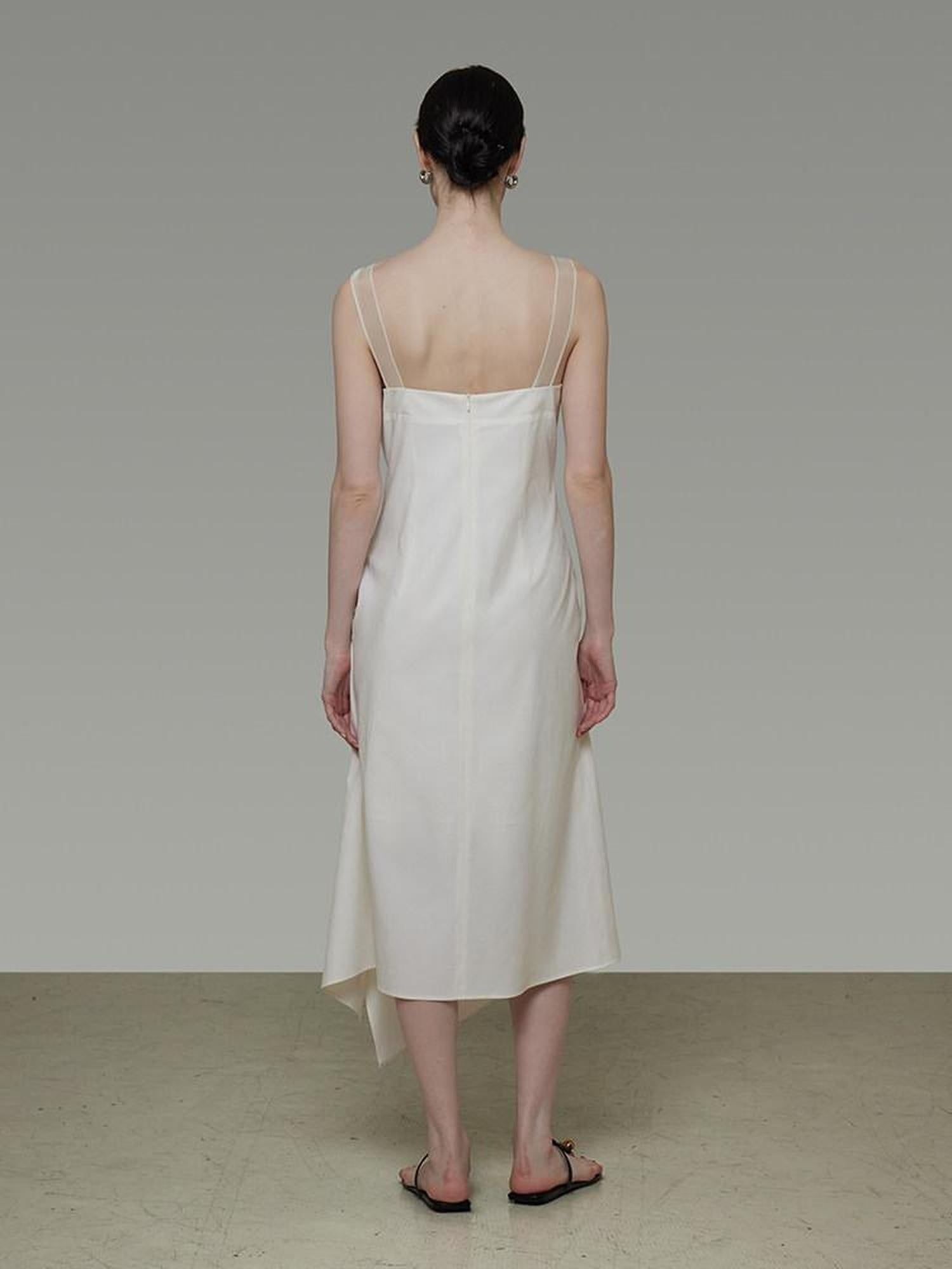 unspoken Cinched Waist Minimalist Asymmetric Spaghetti Strap A Line Midi Maxi Dresses