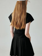 fano Chic V-neck Short Sleeve Two Piece Women Matching Set Top & Skirt Sets