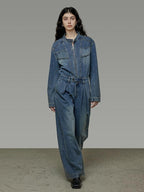 unspoken High Waisted Wide Leg Cotton Blend Office Commuter Blue Top & Pants Sets