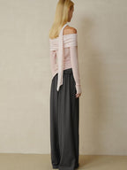 someonesometimes Cotton Blend Slim Fit Patchwork Knit Women Peach Pink Long Sleeve T-Shirts