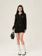 ikyou Sleek Slim Fit Zip Up Patchwork Pockets Commuter Cotton Lined Hoodie