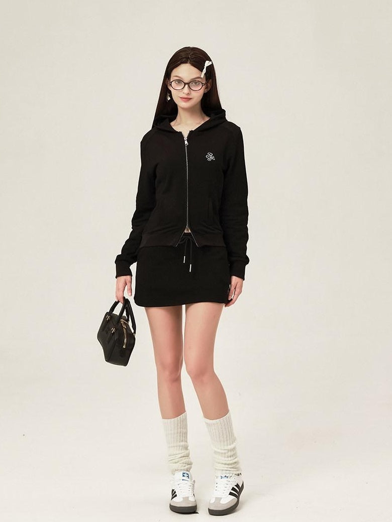 ikyou Sleek Slim Fit Zip Up Patchwork Pockets Commuter Cotton Lined Hoodie