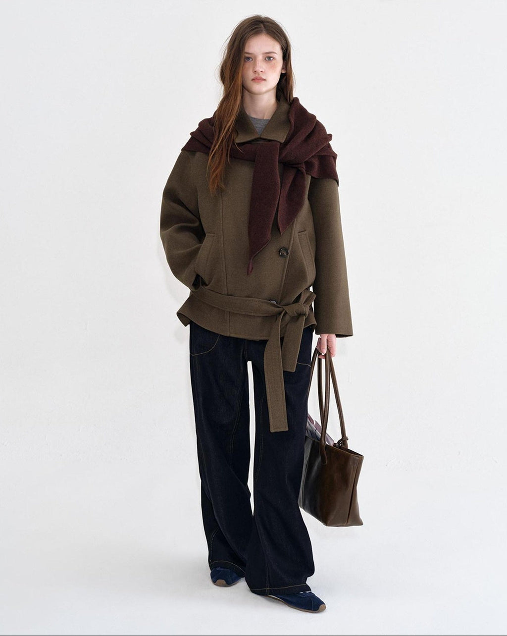 fano Polyblend Single Button Lapel Relaxed Fit Korean Commuter Women Olive Wool Coats