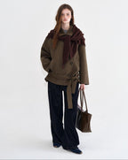fano Polyblend Single Button Lapel Relaxed Fit Korean Commuter Women Olive Wool Coats