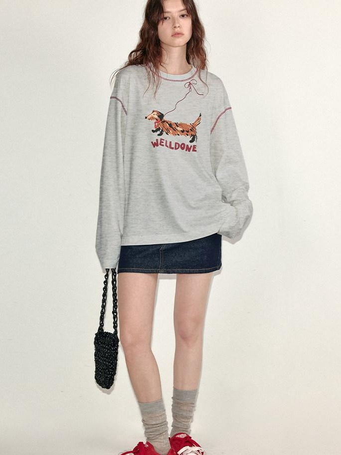 fano Lyocell Stretch Loose Korean Commuter Round Neck Printed Long Sleeve T-Shirts
