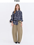 fano Breathable Cotton Khaki Natural Waist Casual Zipper Fly Women Wide Leg Pants