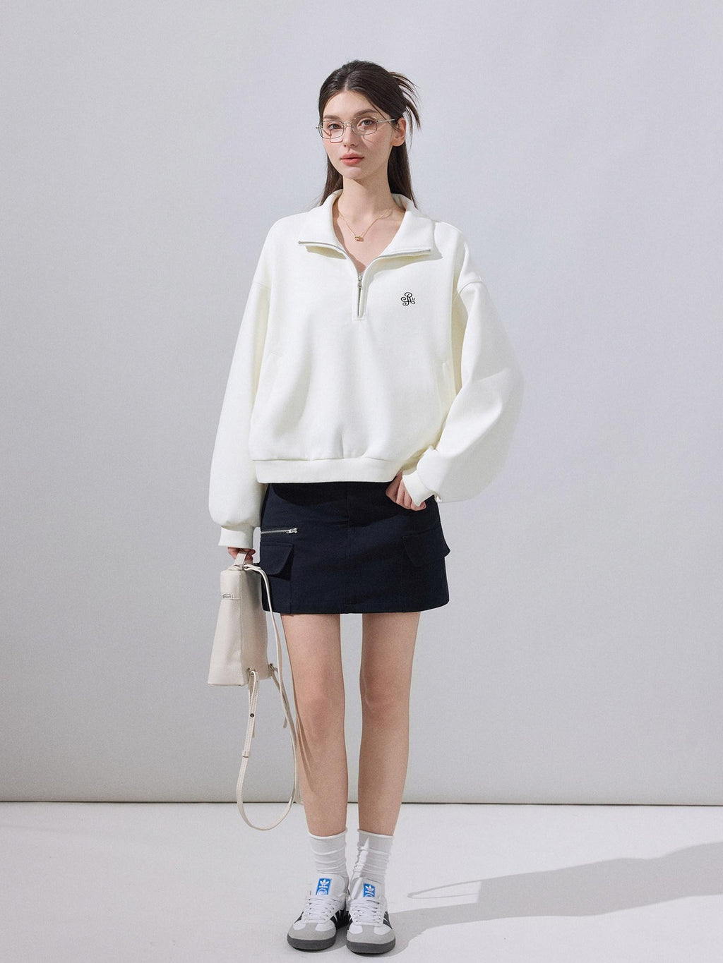 ikyou Breathable Lined High Waisted A Line Pockets Front Zip Black Cotton Mini Skirts