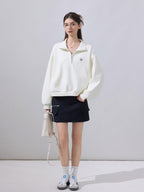 ikyou Breathable Lined High Waisted A Line Pockets Front Zip Black Cotton Mini Skirts