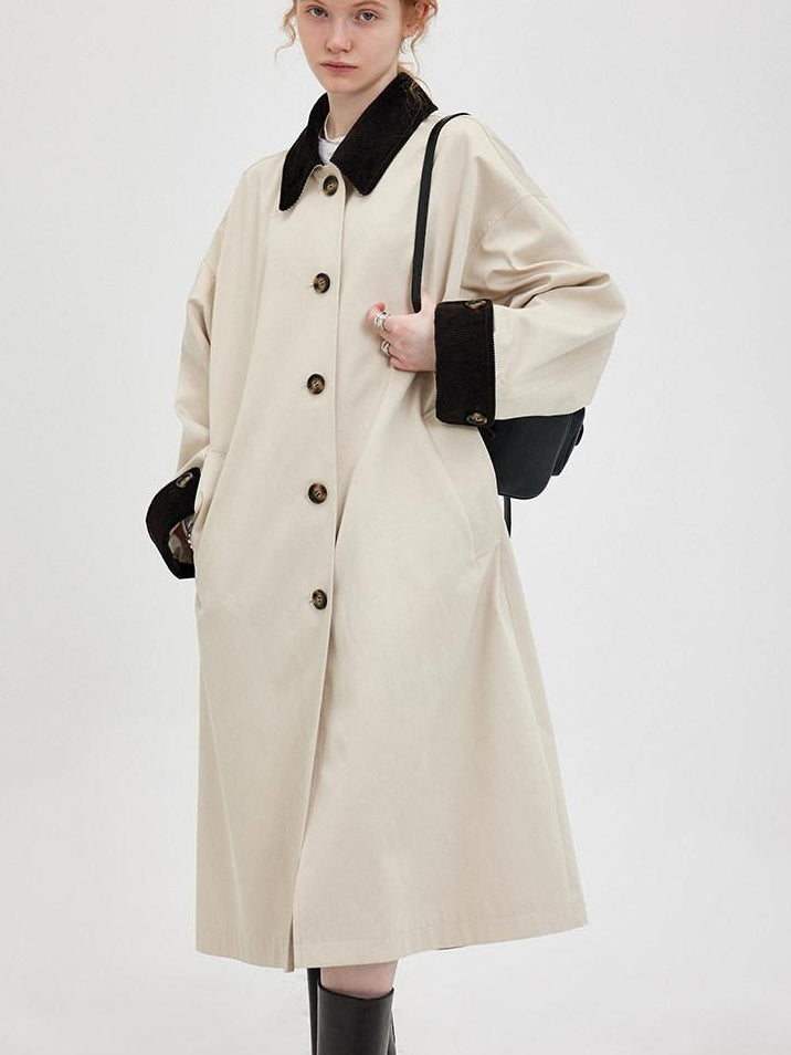 fano Single Breasted Stand Collar Relaxed Fit Women Polyester Lined Trench Coats