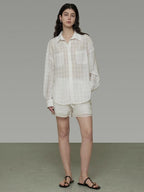unspoken Pure Ramie Tie Waist Straight Leg Minimal Workwear Women White Mid-Length Shorts